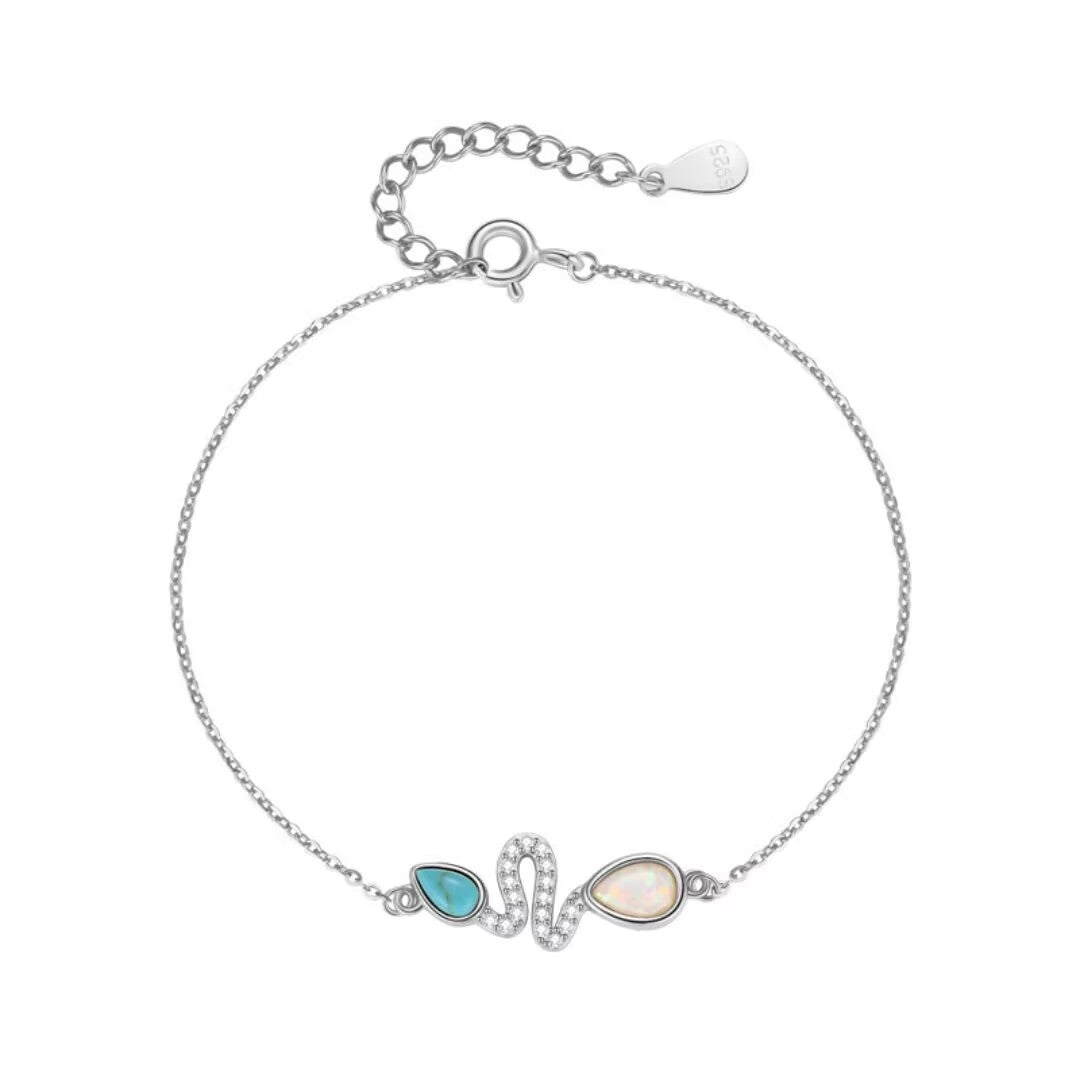 Opal and Turquoise Snake Bracelet – Lagoon Tears, Sterling Silver 925
