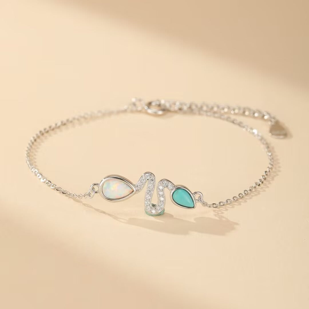 Opal and Turquoise Snake Bracelet – Lagoon Tears, Sterling Silver 925