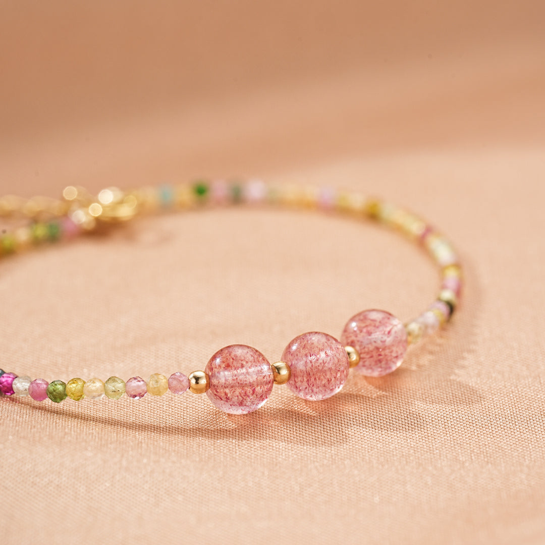 Bracelet Tourmaline et Quartz Fraise – Délicate Énergie