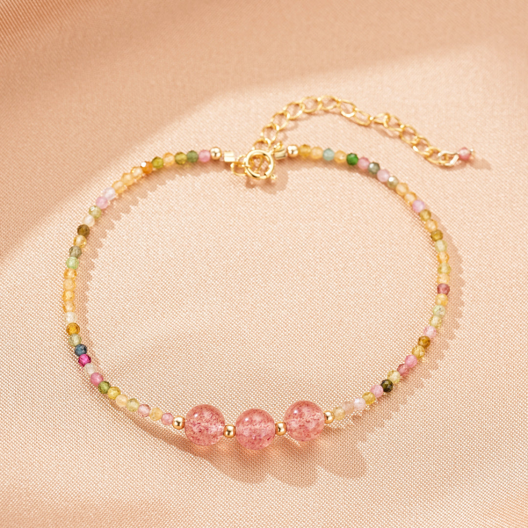 Bracelet Tourmaline et Quartz Fraise – Délicate Énergie