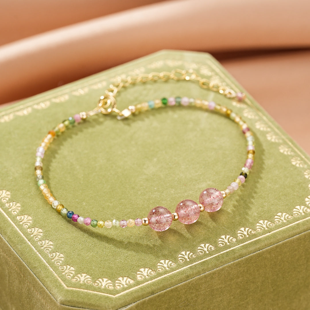Bracelet Tourmaline et Quartz Fraise – Délicate Énergie