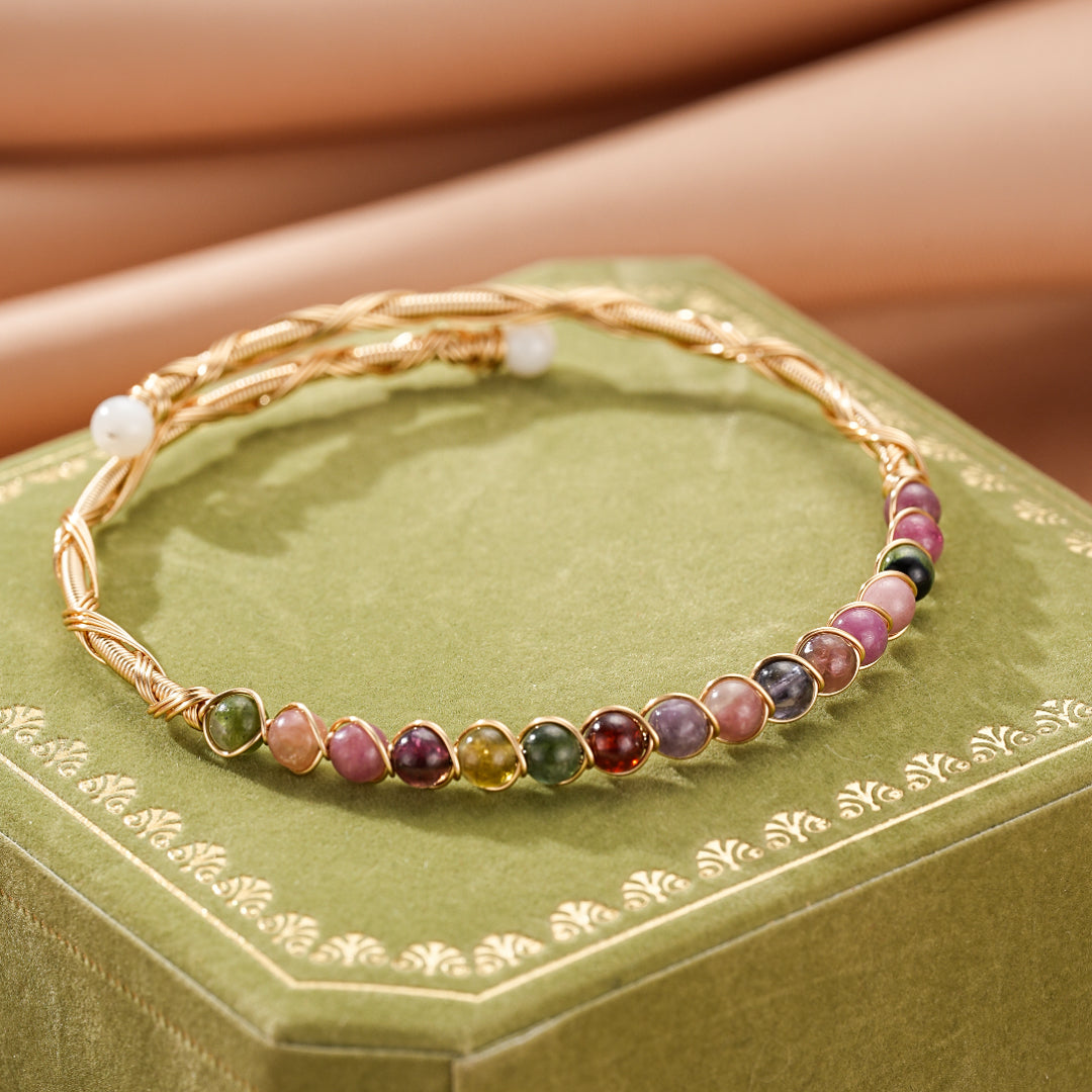 Bracelet Tourmaline – Harmonie d’Éclats, Argent Plaqué Or 14K