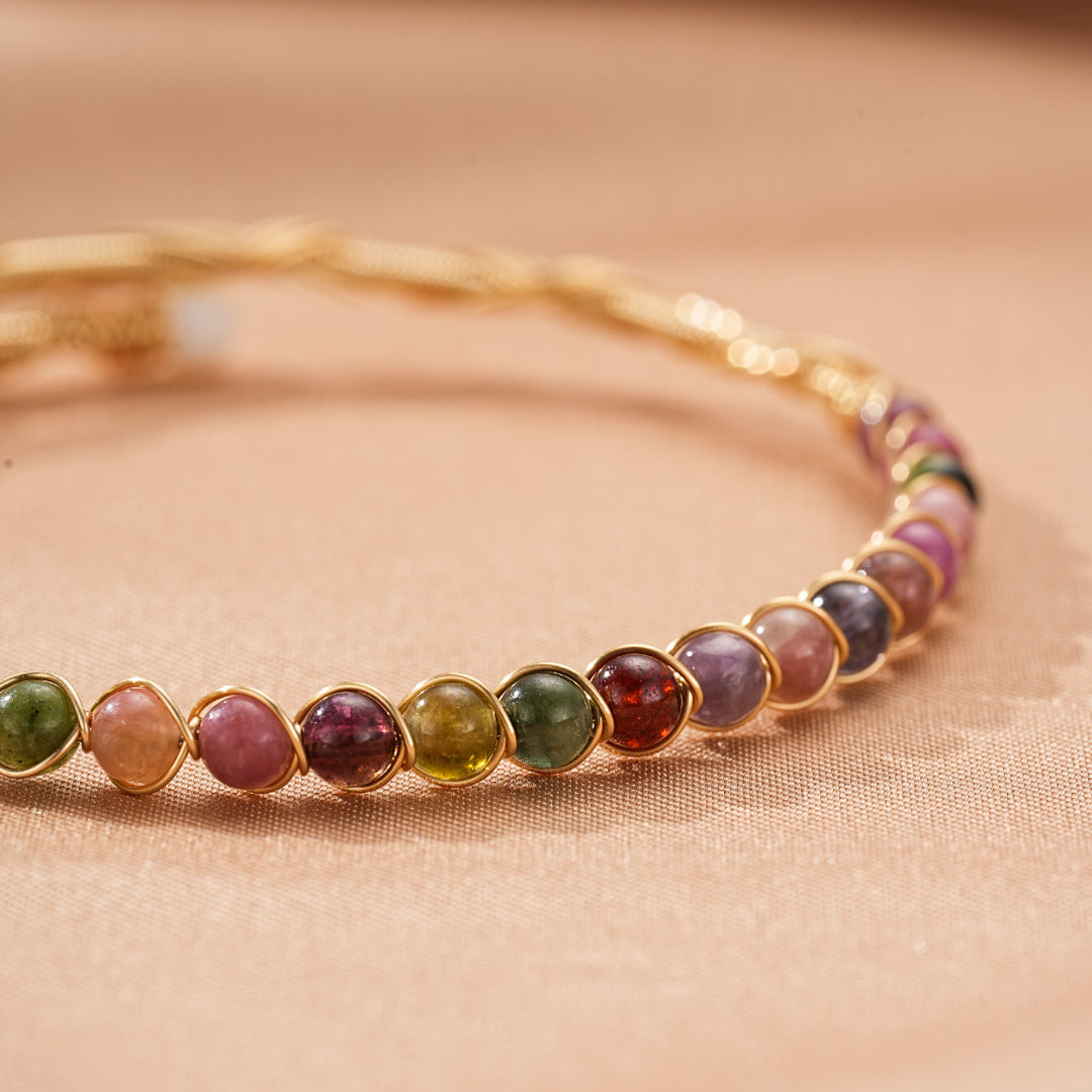 Bracelet Tourmaline – Harmonie d’Éclats, Argent Plaqué Or 14K