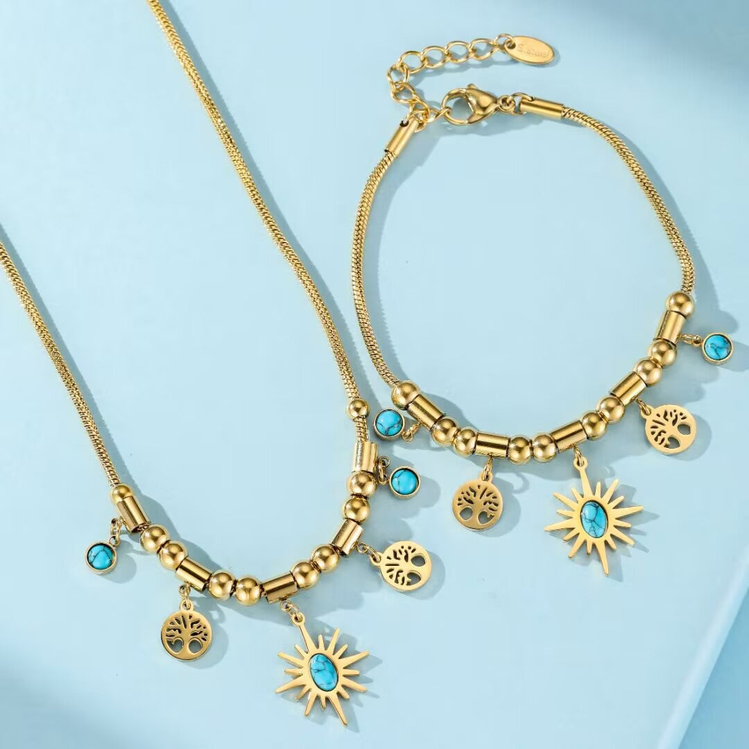 Turquoise Necklace Tree of Life – Golden Aura