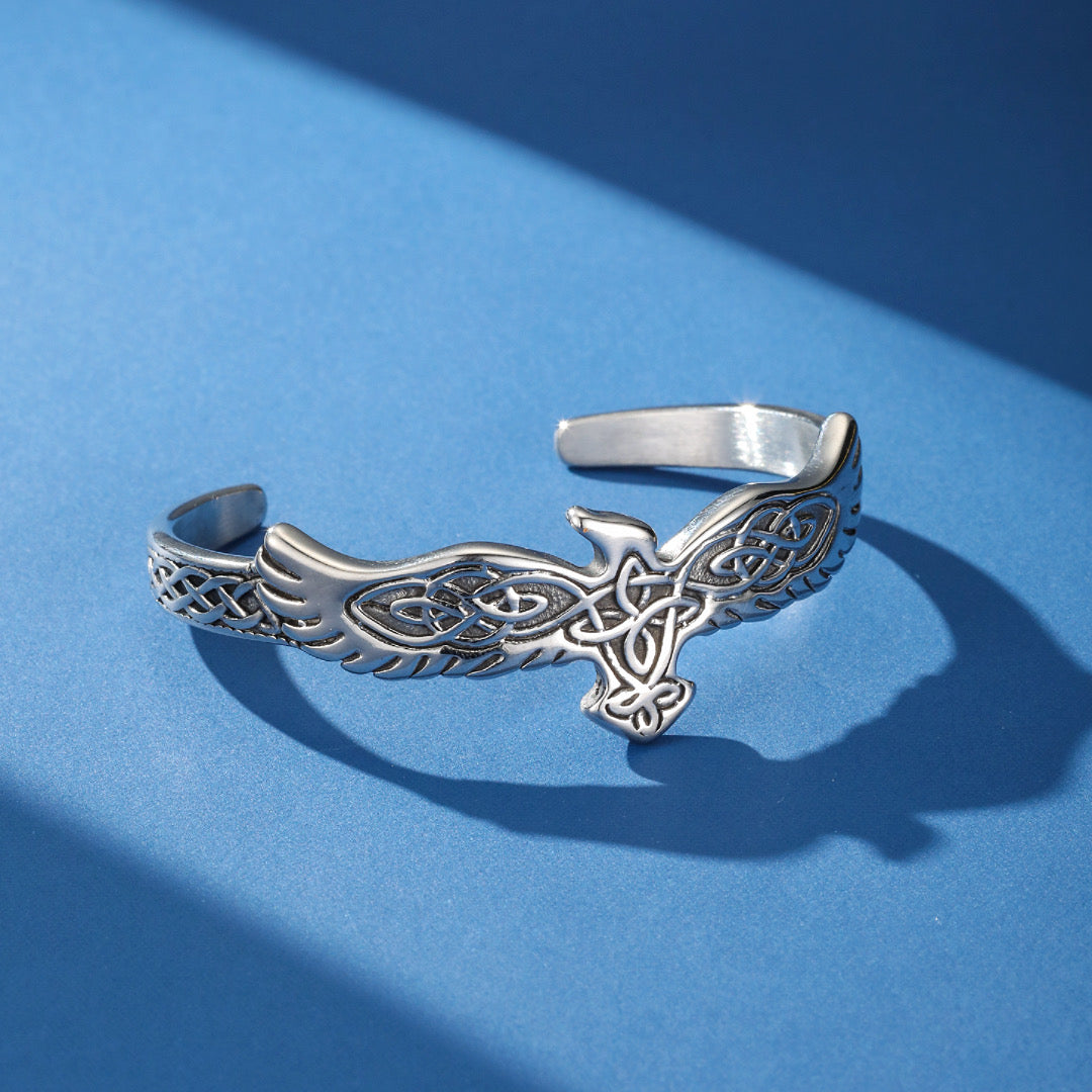 Men's Viking Eagle Bangle Bracelet in 316L Steel | Nordic Power Cuff