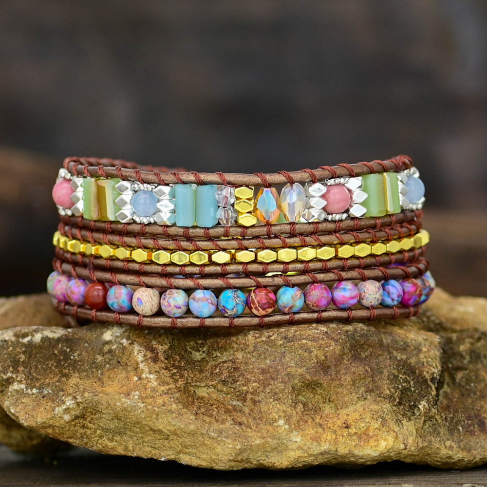 Bracelet Wrap 'Boho' en Jaspe Africain