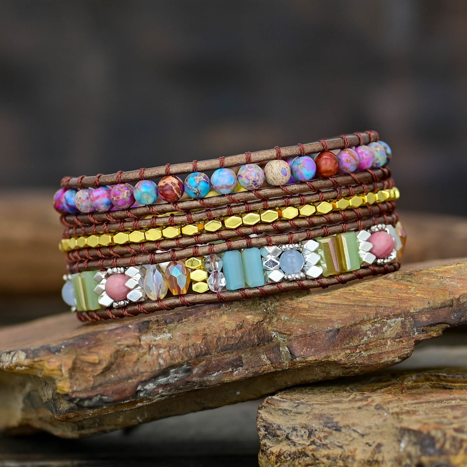 Boho Wrap Bracelet in African Jasper