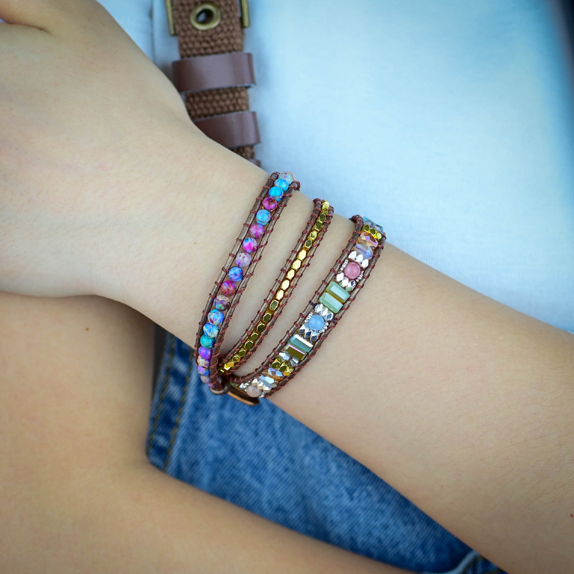Boho Wrap Bracelet in African Jasper