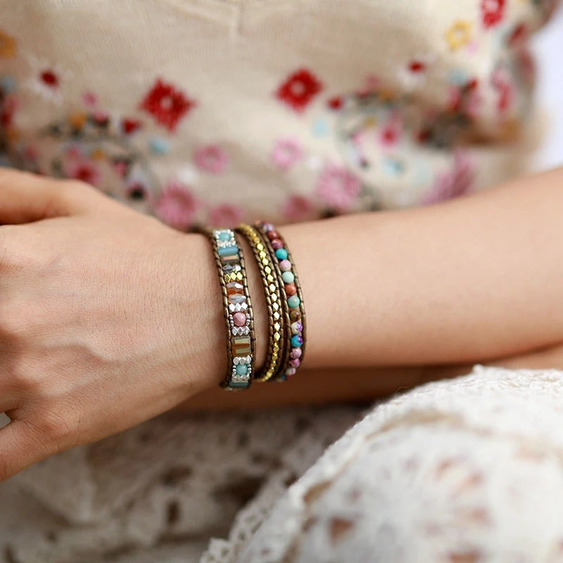 Bracelet Wrap 'Boho' en Jaspe Africain