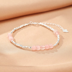 Bracelet Quartz Rose – Éclat Doux, Argent
