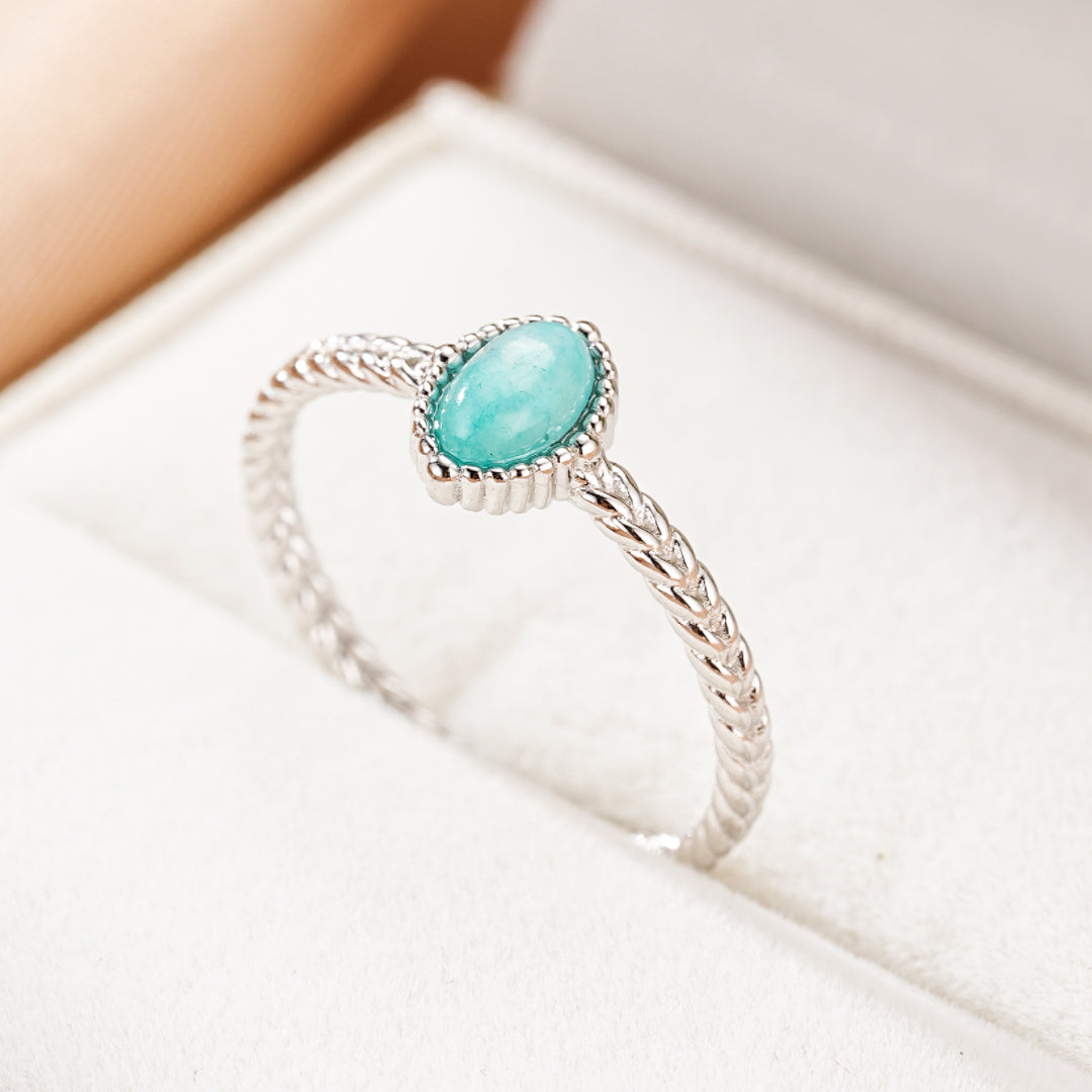 Bague Amazonite – Goutte Céleste, Argent Plaqué Platine