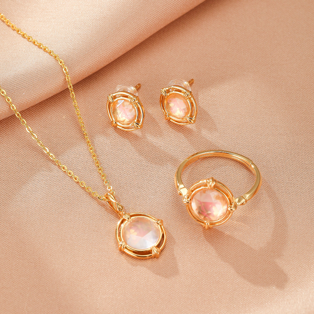 Bijoux Collier Quartz Rose – Aura Radieuse, Argent Plaqué Or 10K