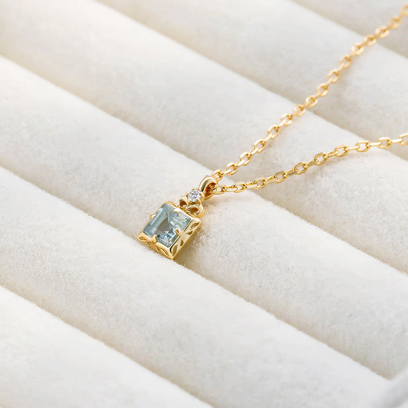 Collier Aigue Marine – Douce Lumière, Argent Plaqué Or