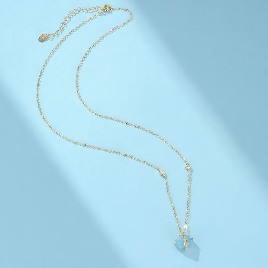 Aquamarine Necklace – Light of the Seas, 14K Gold Plated Silver