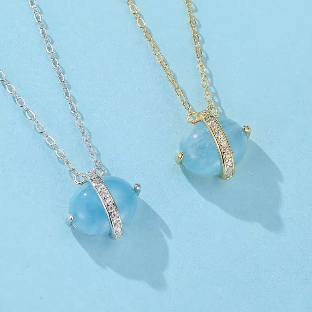 Aquamarine Necklace – Light of the Seas, 14K Gold Plated Silver