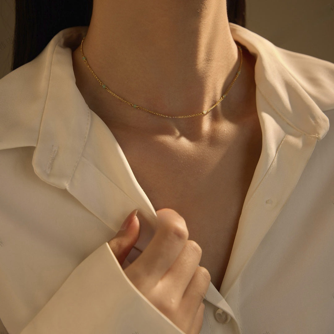 Collier Amazonite – Brise Marine, Argent Plaqué Or