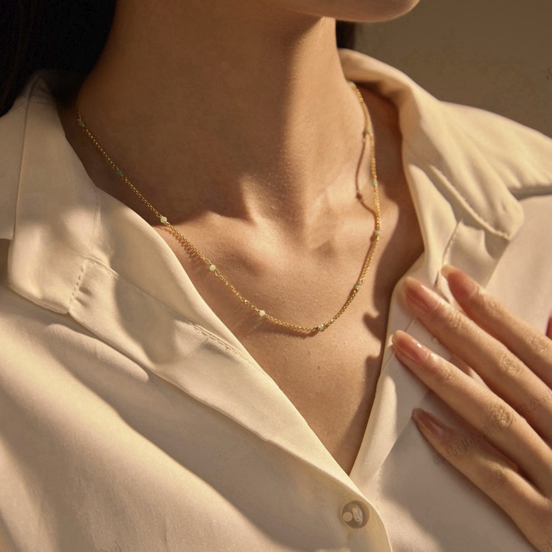 Collier Amazonite – Brise Marine, Argent Plaqué Or