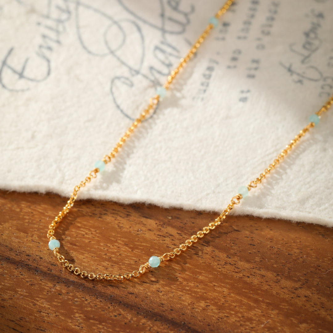 Collier Amazonite – Brise Marine, Argent Plaqué Or