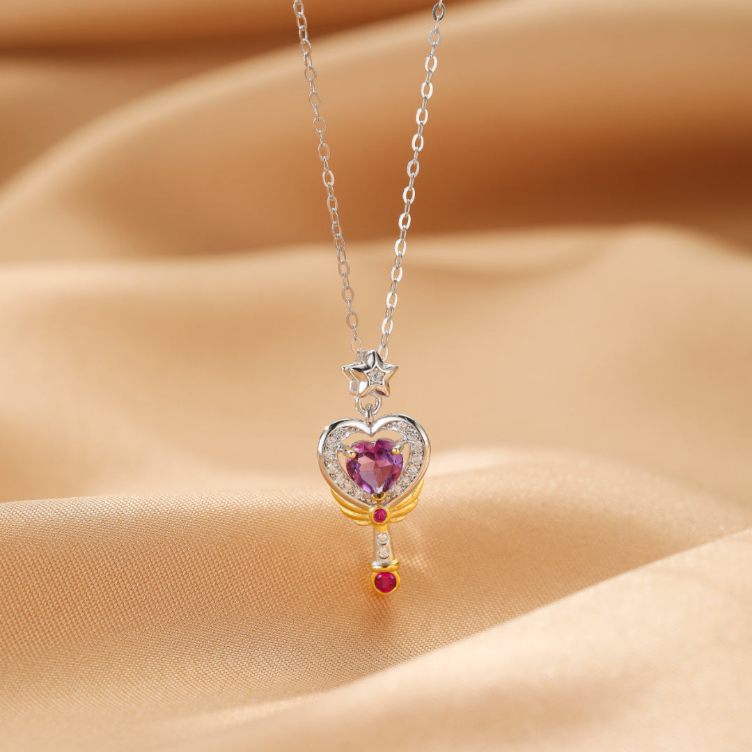 Amethyst Necklace – Key to the Heart, Silver