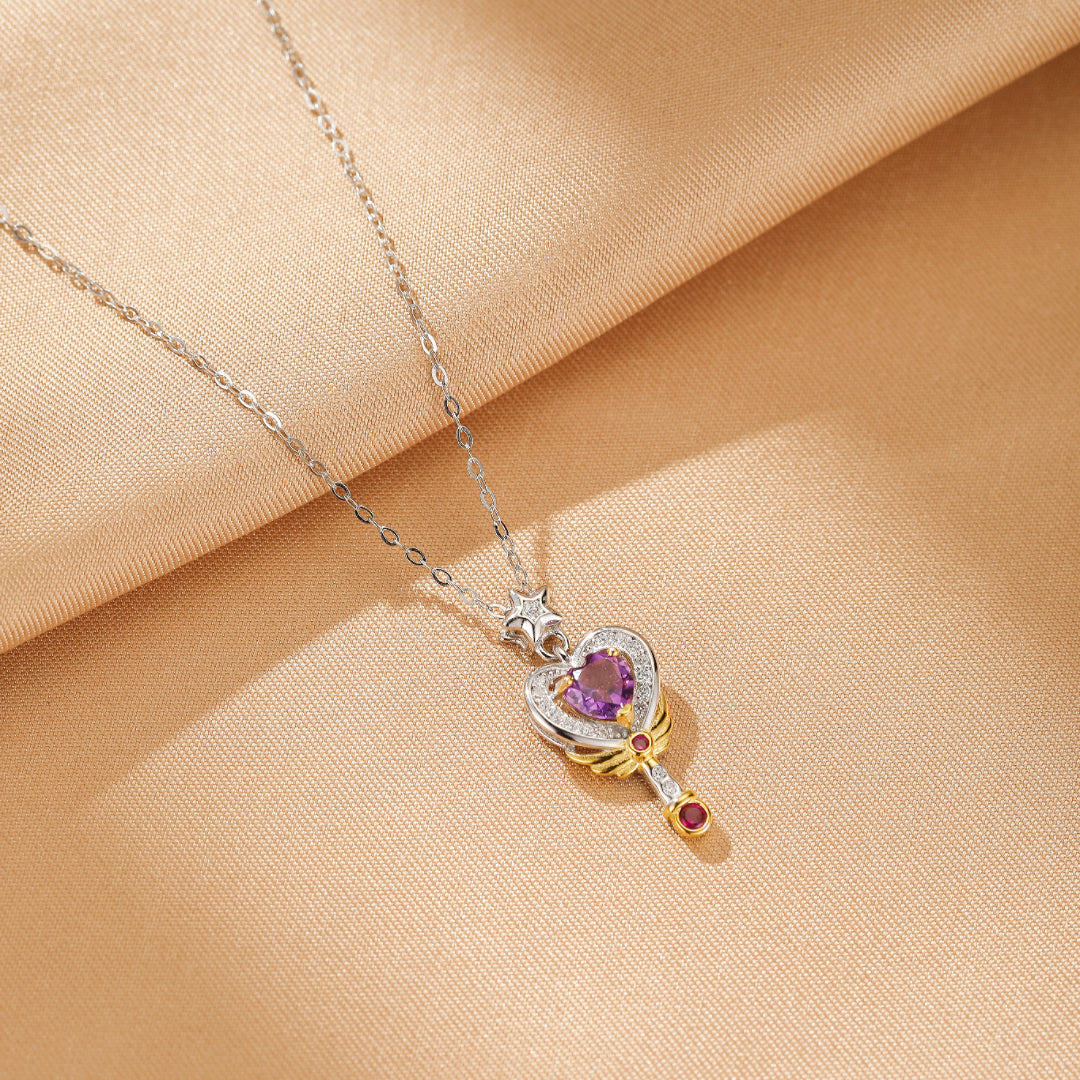 Amethyst Necklace – Key to the Heart, Silver