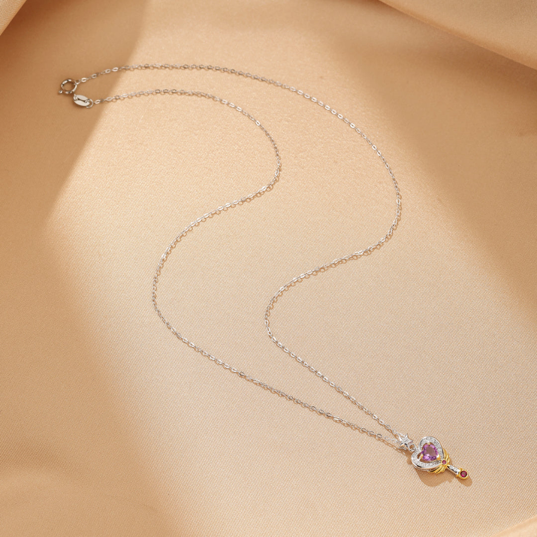 Amethyst Necklace – Key to the Heart, Silver