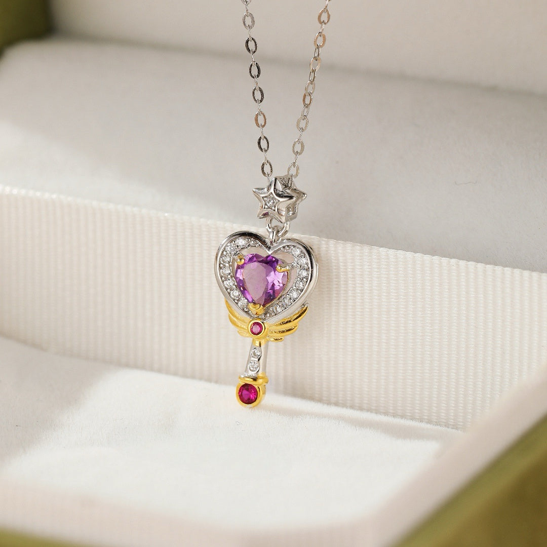 Amethyst Necklace – Key to the Heart, Silver