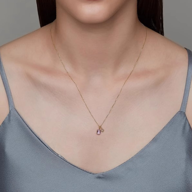 Collier Améthyste - Étoile Pourpre, Argent Plaqué Or