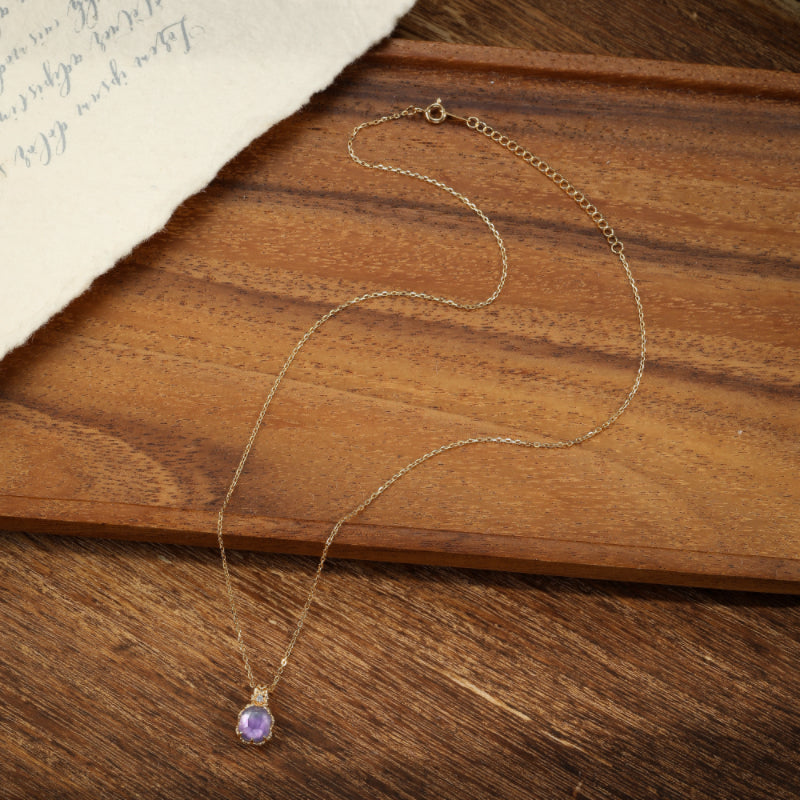 Collier Améthyste – Olive Mystique, Argent Plaqué Or