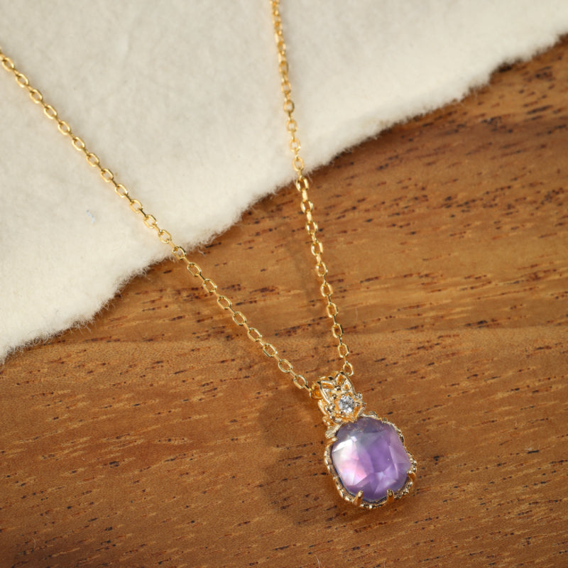 Collier Améthyste – Olive Mystique, Argent Plaqué Or