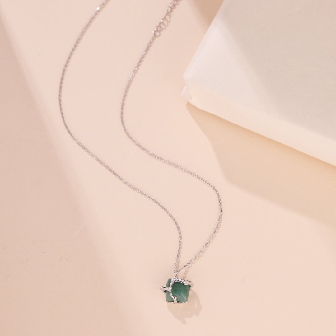 Collier Aventurine – Fleur de Sérénité, Argent