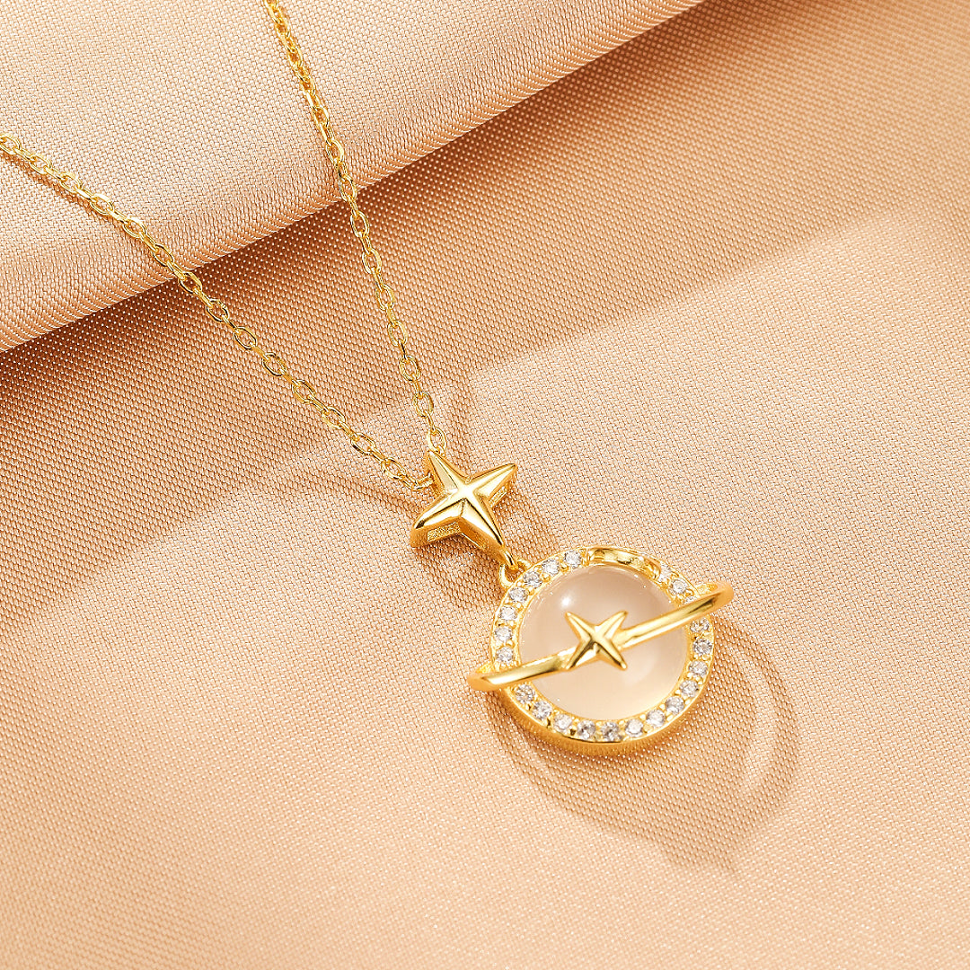 Collier Calcédoine Blanche – Étoile Céleste, Argent