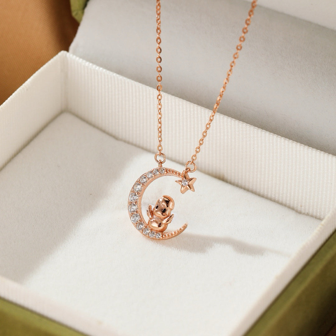 Collier Cheval/Coq Lune – Lune Animale, Argent Plaqué Or Rose