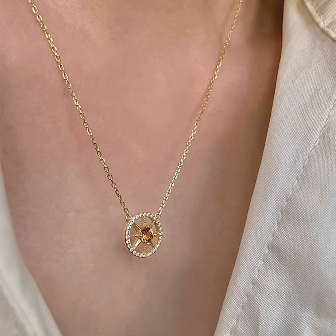 Collier Citrine – Cristal Doré, Argent Plaqué Or
