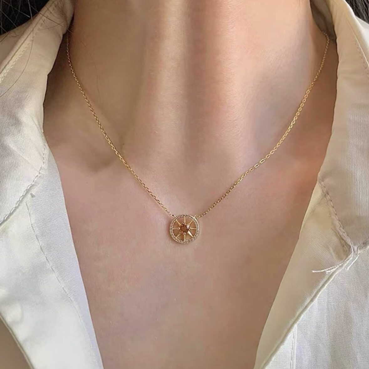 Collier Citrine – Cristal Doré, Argent Plaqué Or