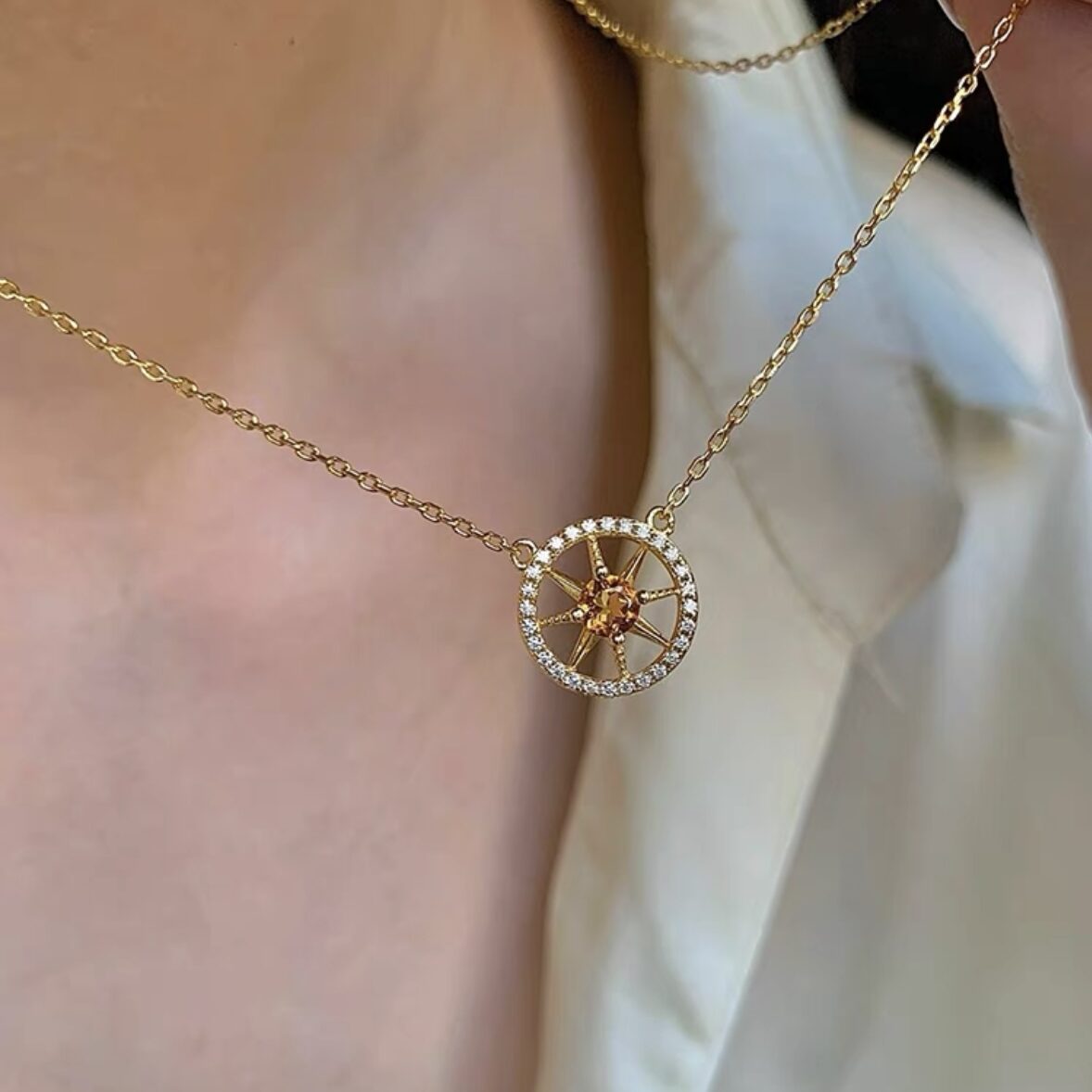 Collier Citrine – Cristal Doré, Argent Plaqué Or