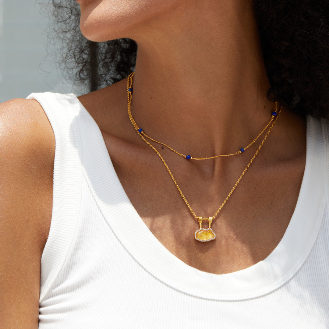 Collier Citrine – Éclat Mystique, Argent Plaqué Or