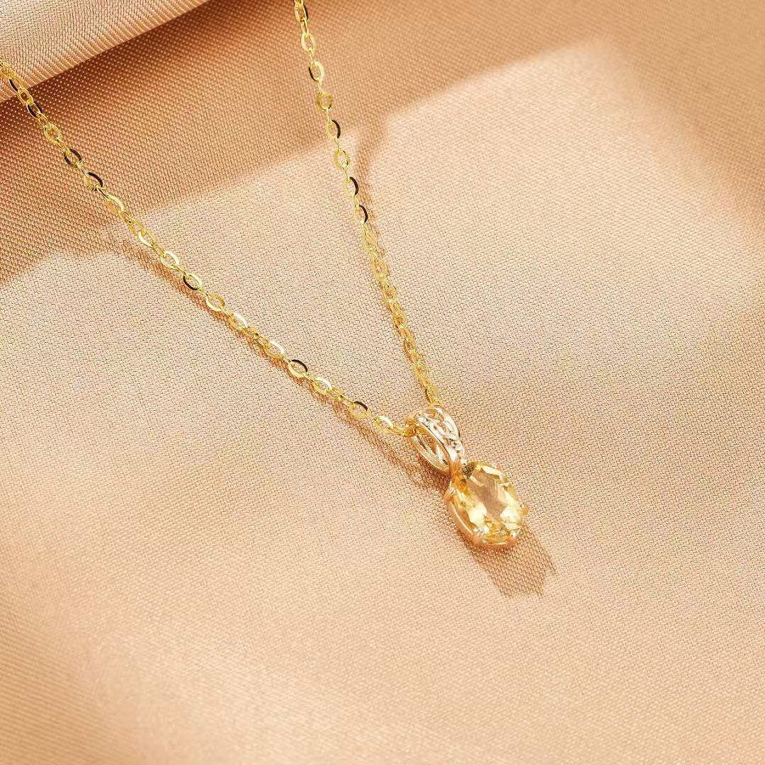 Citrine Necklace – Oval Elegance, Gold Plated Silver