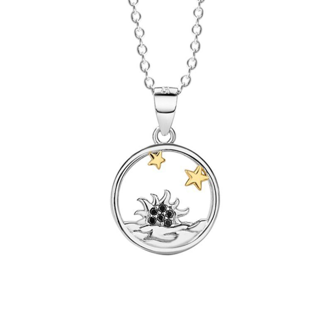 Collier Couple – Soleil et Lune Étoilés, Argent