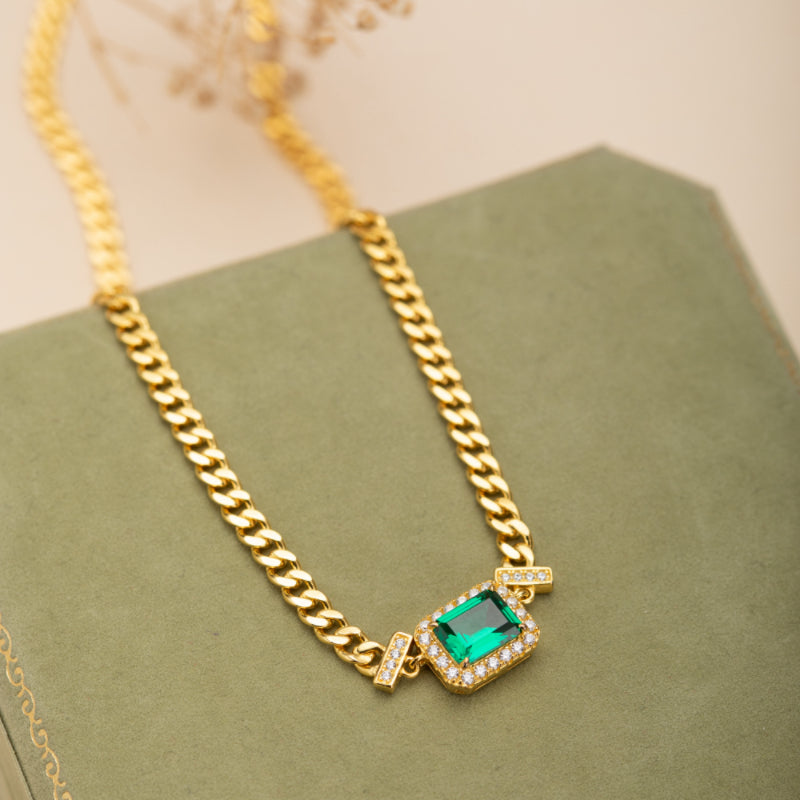 Collier Émeraude – Diadème Royal, Argent Plaqué Or