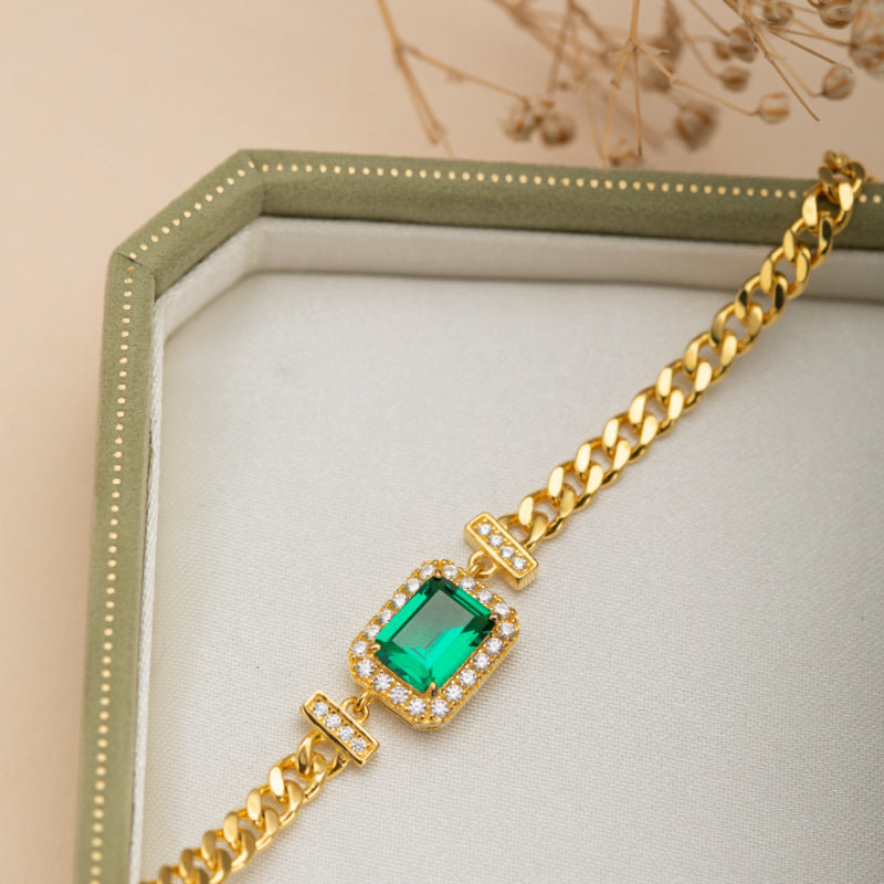 Collier Émeraude – Diadème Royal, Argent Plaqué Or