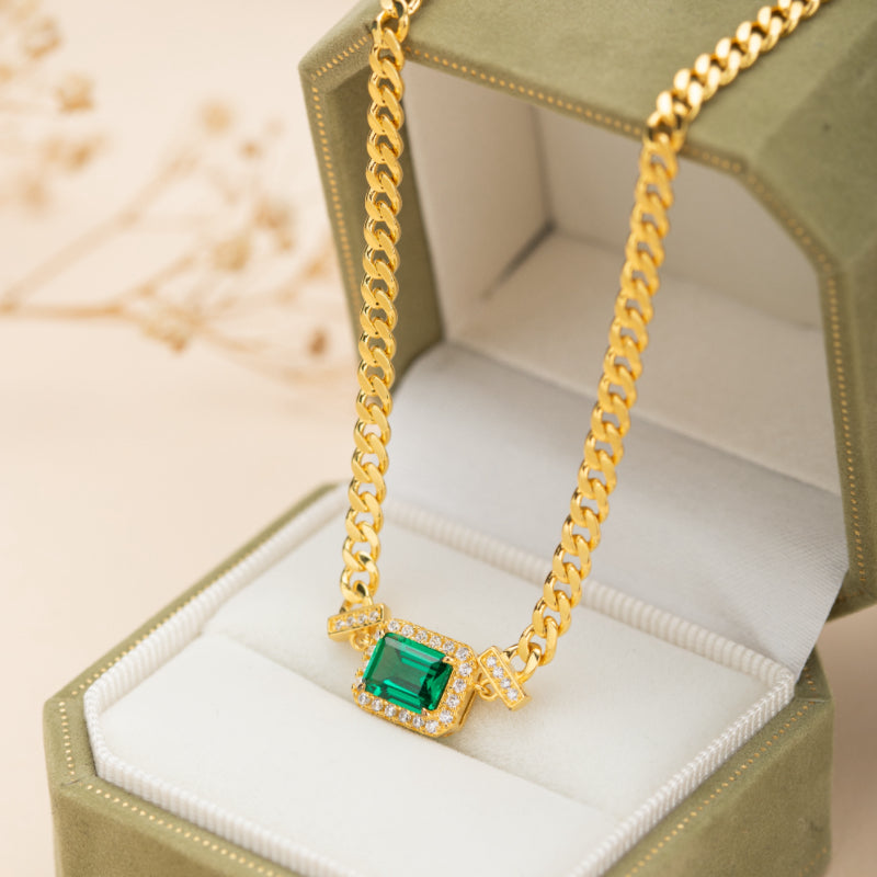 Collier Émeraude – Diadème Royal, Argent Plaqué Or