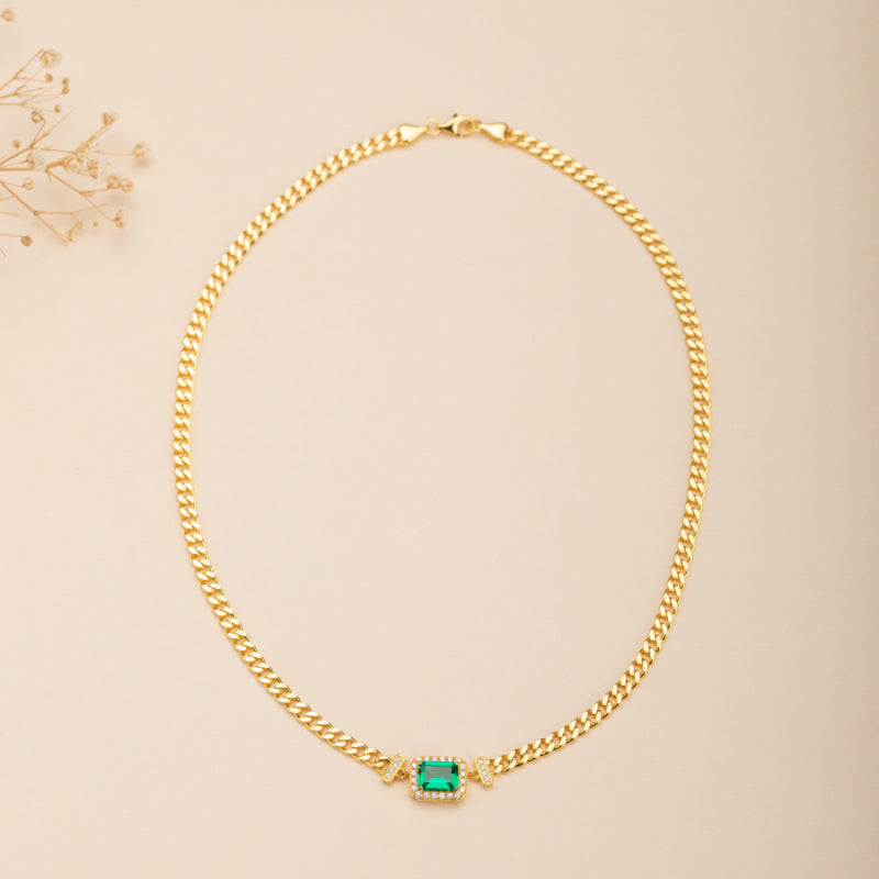 Collier Émeraude – Diadème Royal, Argent Plaqué Or