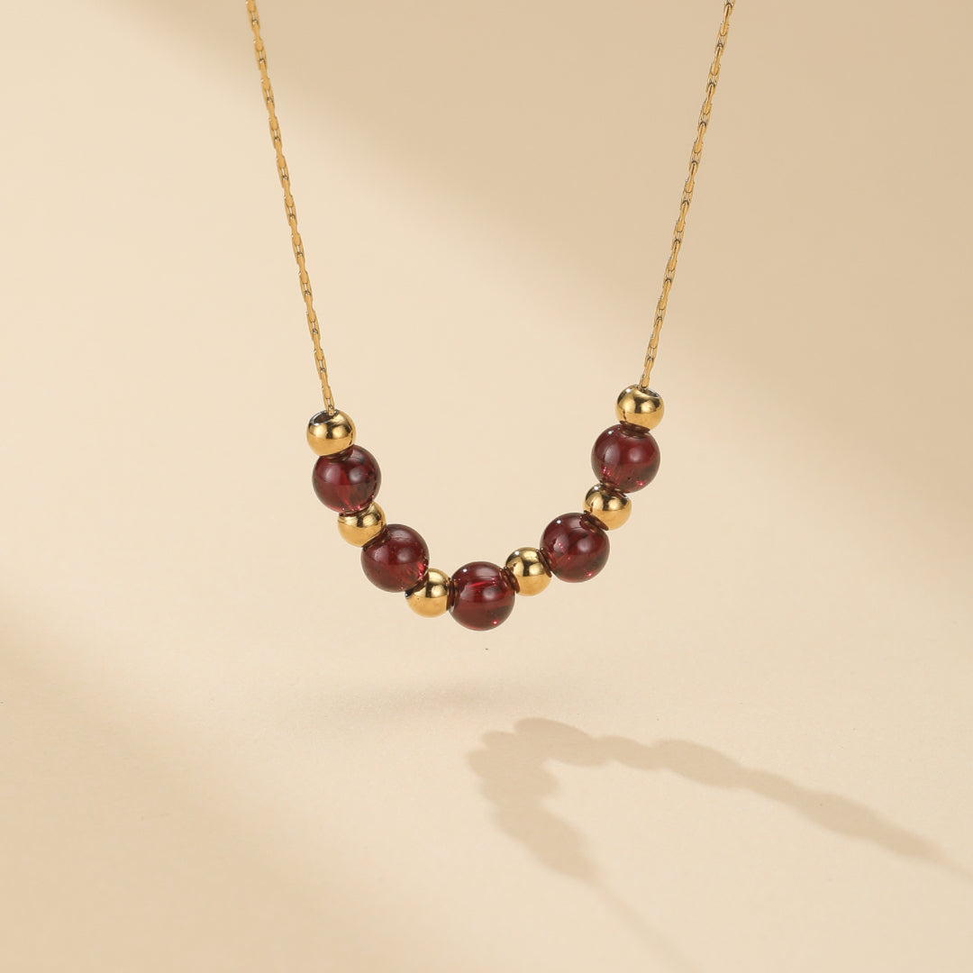 Garnet Necklace – Curve of Brilliance, 18K Gold Plated