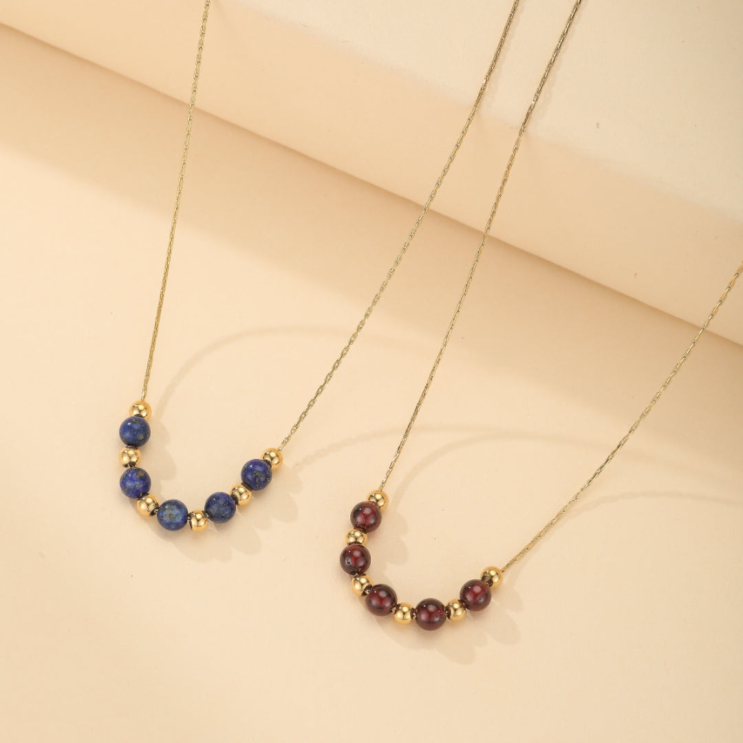 Garnet Necklace – Curve of Brilliance, 18K Gold Plated
