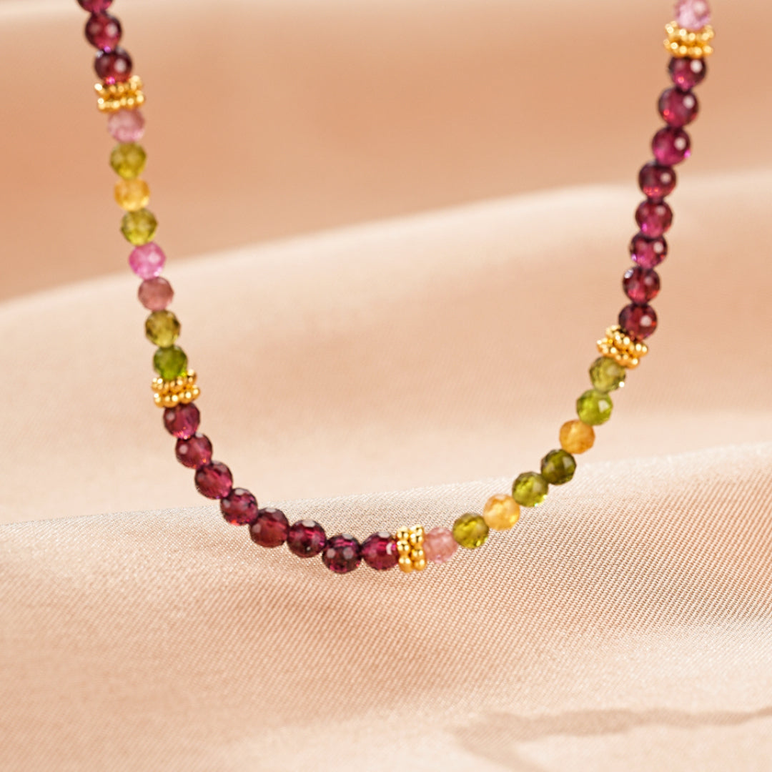 Bijoux Collier Grenat et Tourmaline – Équilibre Chromatique, Argent Plaqué Or