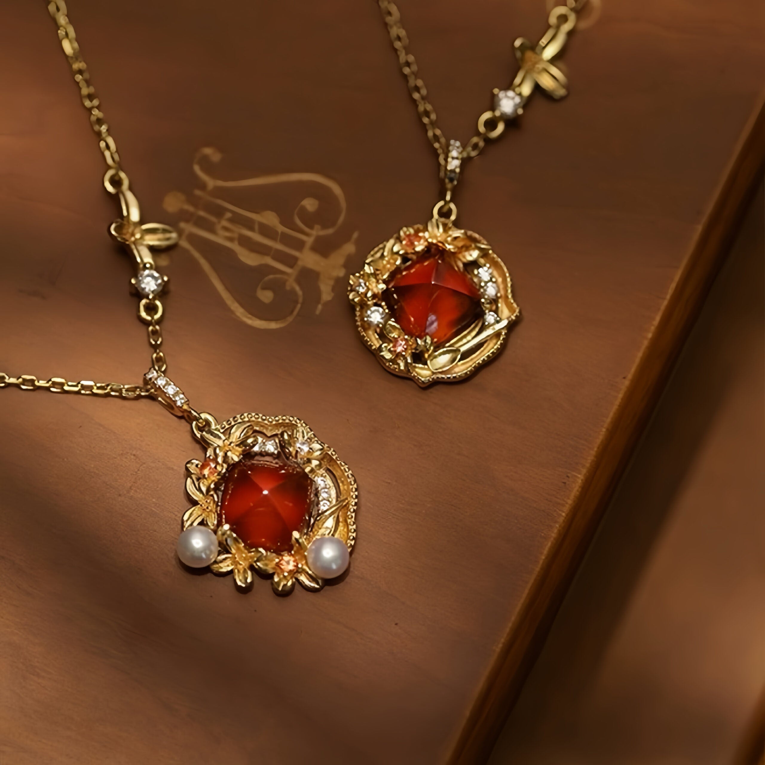 Collier Grenat – Jardin Enchanté, Argent Plaqué Or