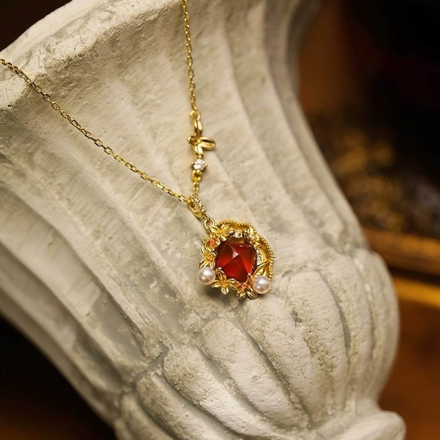 Collier Grenat – Jardin Enchanté, Argent Plaqué Or