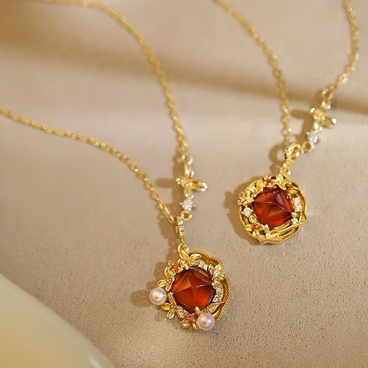 Collier Grenat – Jardin Enchanté, Argent Plaqué Or