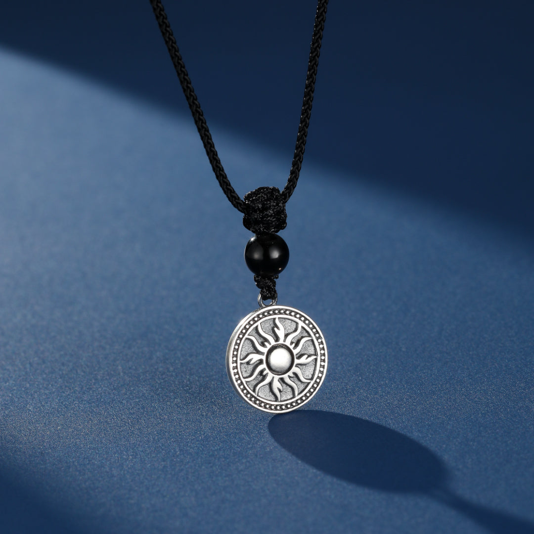 Collier Homme Obsidienne – Médaillon Solaire, Argent - 1