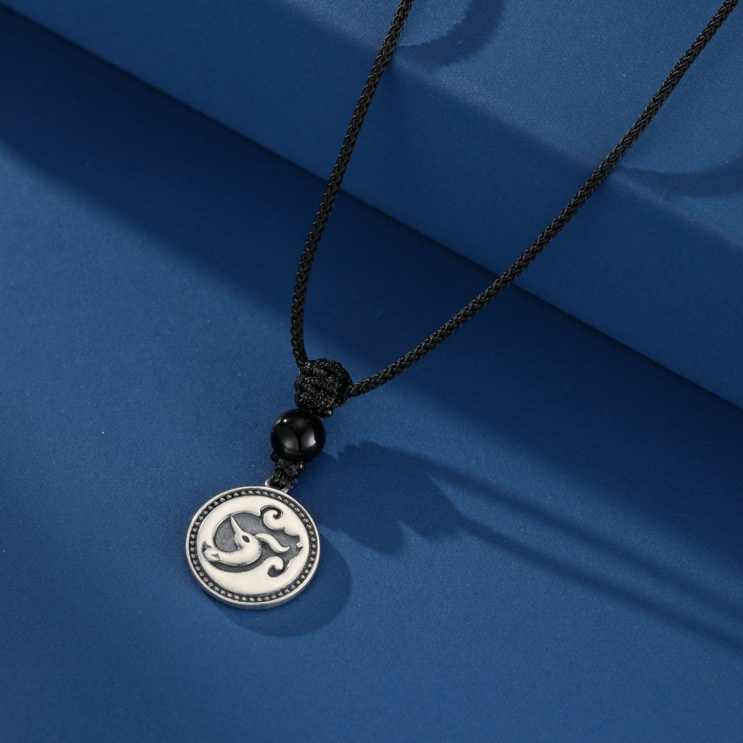 Men's Obsidian Necklace – Solar Medallion, Silver